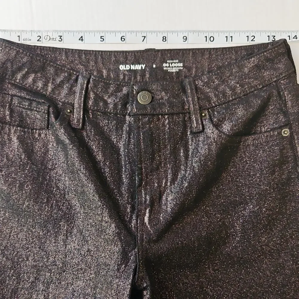 Old Navy Women's High Rise OG Loose Metallic Shimmery Jeans Black size 2